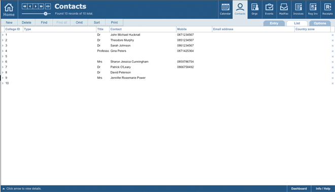 FileMaker Contact Management Software options screen
