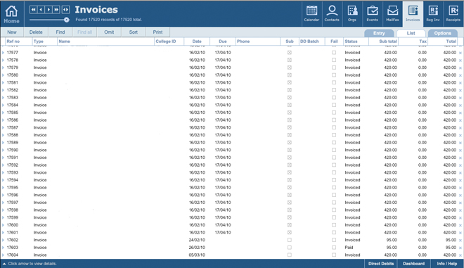 Invoice software list screen