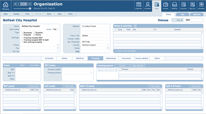 Organisations Training tab