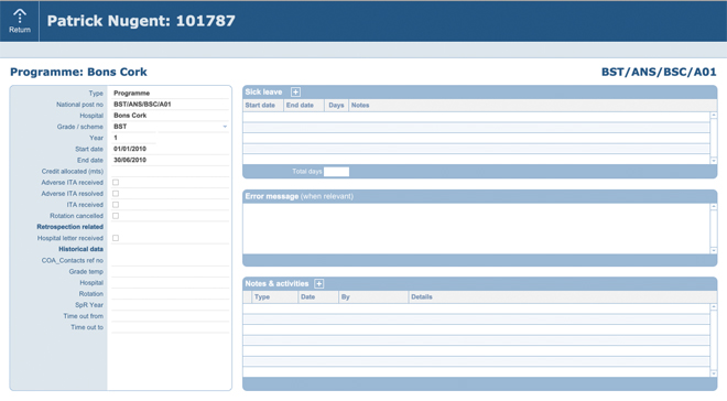 Training Programme form