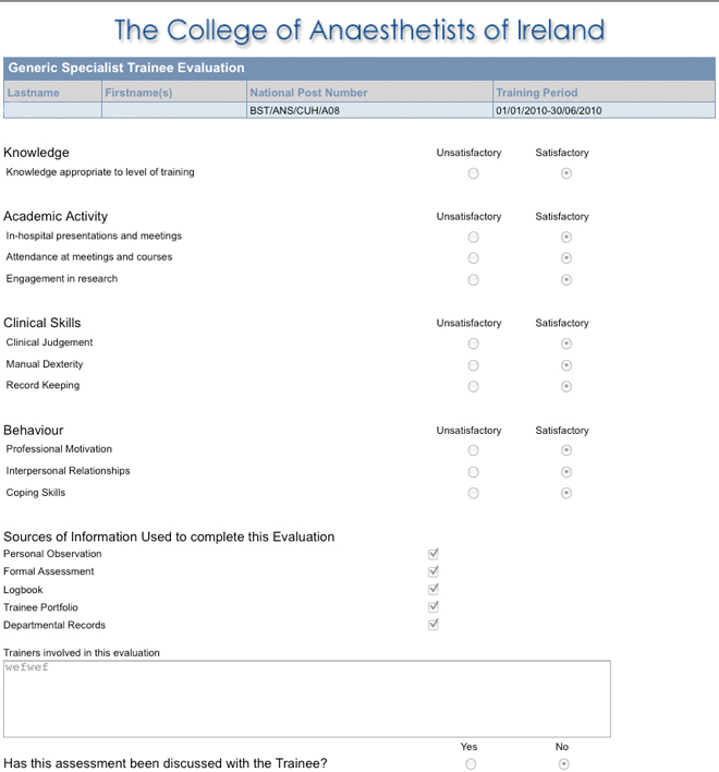 Web Interface - Assessment Form