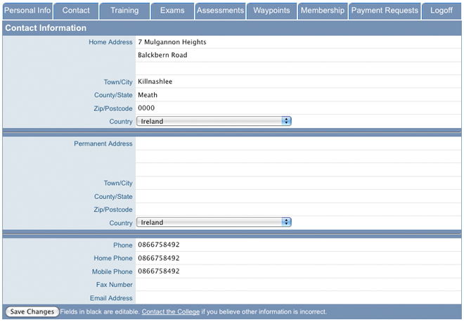 Web Interface - Contacts Tab